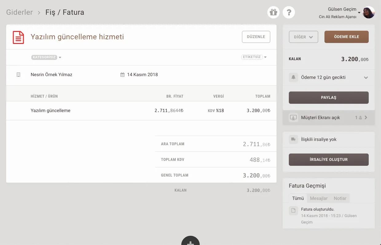 gider faturasına çek ile ödeme ekleme