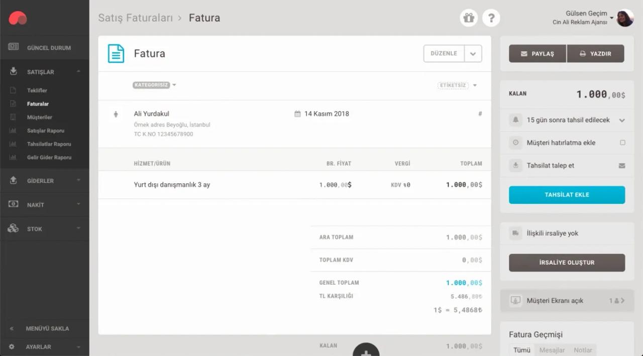satış faturası üzerinden çek tahsilatı eklemek
